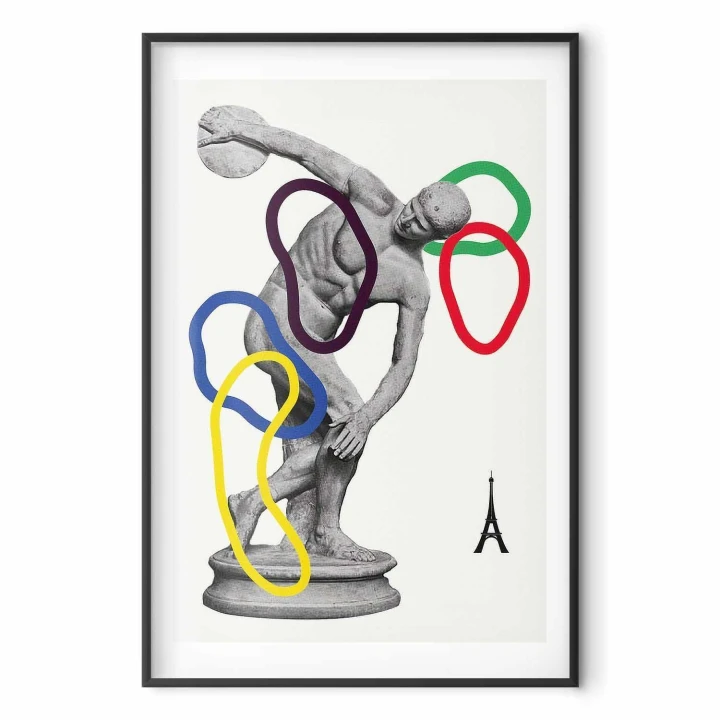 Plakat - Grafika kolaż - rzut dyskiem - rzeźba