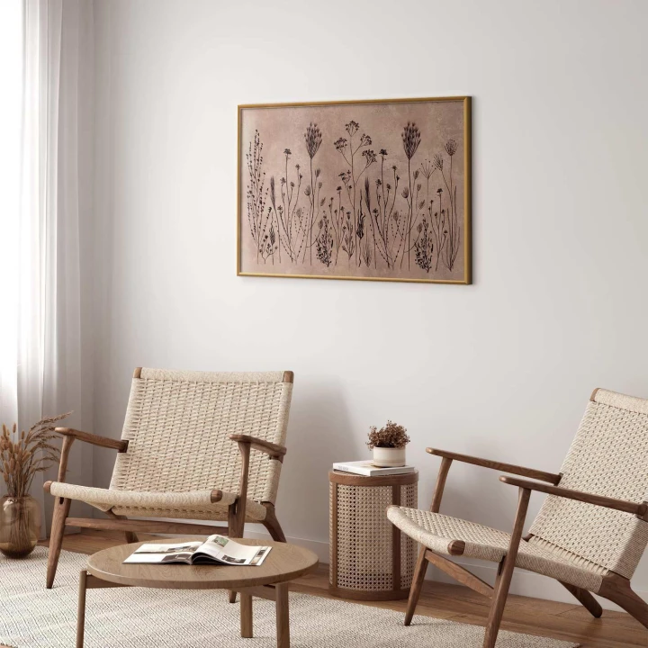 Plakat - Polne kwiaty - czarne rośliny na tle w technice lime wash