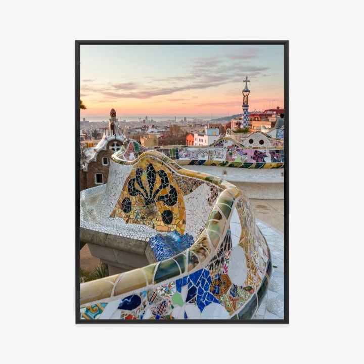 Plakat Wschód Słońca Widziany Z Park Guell W Barcelonie