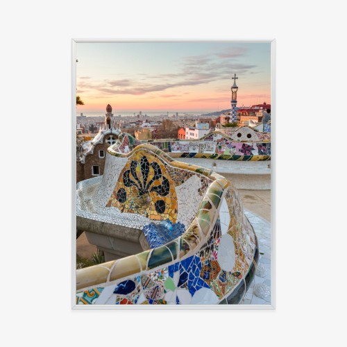 Plakat Wschód Słońca Widziany Z Park Guell W Barcelonie