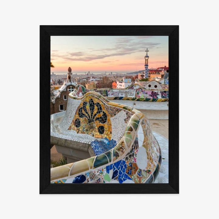 Plakat Wschód Słońca Widziany Z Park Guell W Barcelonie