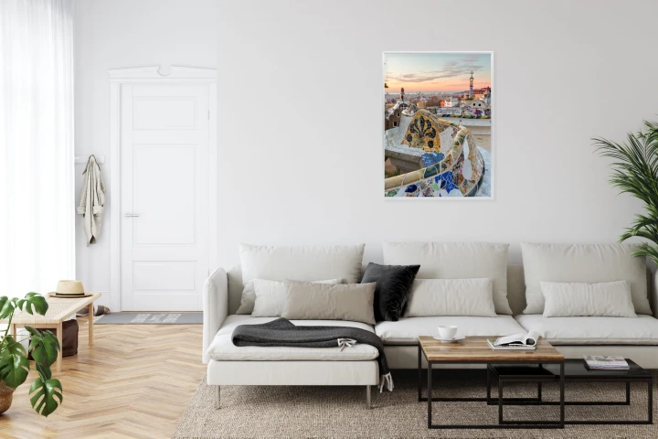 Plakat Wschód Słońca Widziany Z Park Guell W Barcelonie