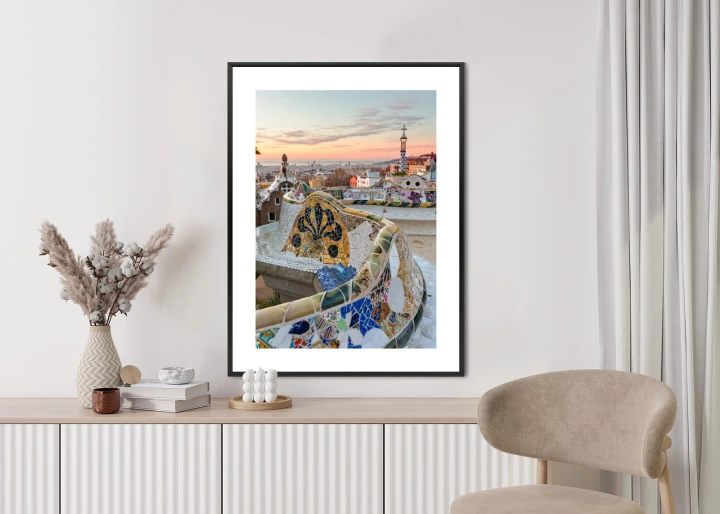 Plakat Wschód Słońca Widziany Z Park Guell W Barcelonie