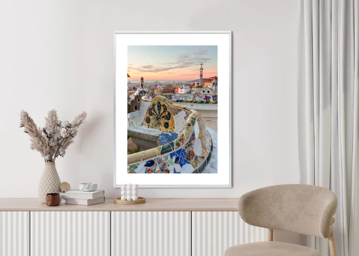 Plakat Wschód Słońca Widziany Z Park Guell W Barcelonie