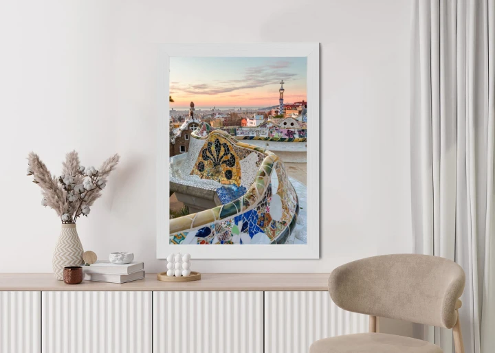 Plakat Wschód Słońca Widziany Z Park Guell W Barcelonie