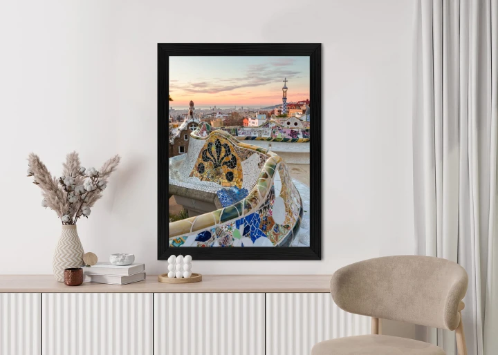 Plakat Wschód Słońca Widziany Z Park Guell W Barcelonie