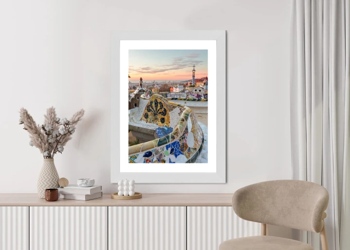 Plakat Wschód Słońca Widziany Z Park Guell W Barcelonie