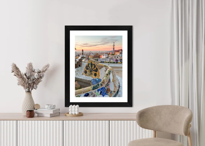 Plakat Wschód Słońca Widziany Z Park Guell W Barcelonie