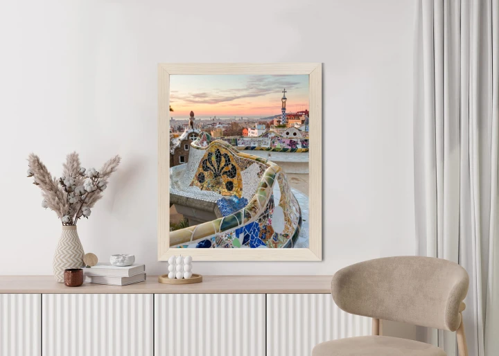 Plakat Wschód Słońca Widziany Z Park Guell W Barcelonie