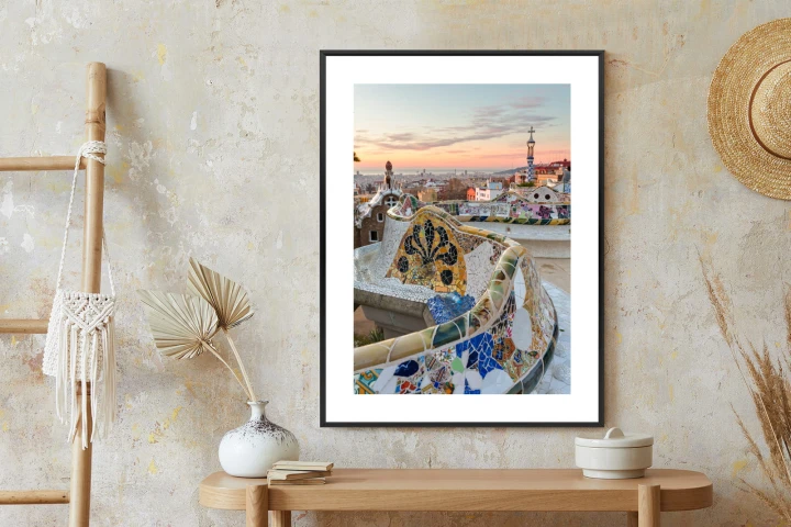 Plakat Wschód Słońca Widziany Z Park Guell W Barcelonie