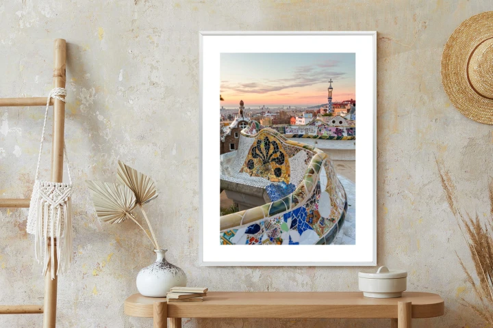 Plakat Wschód Słońca Widziany Z Park Guell W Barcelonie