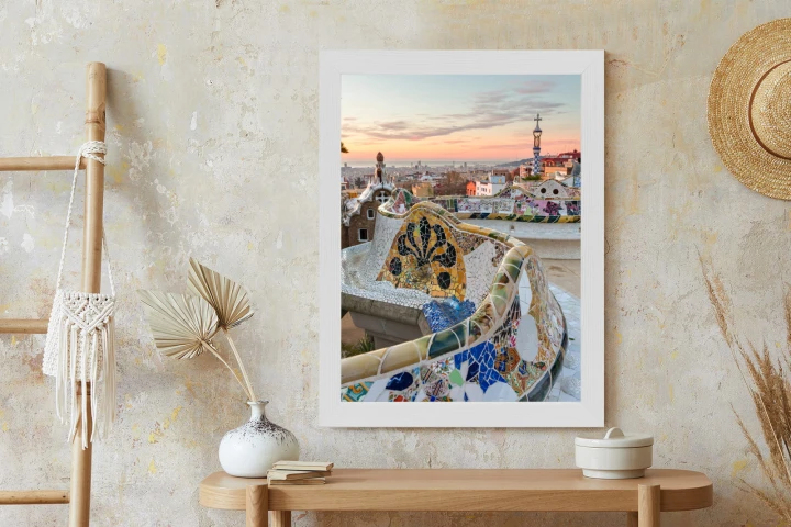 Plakat Wschód Słońca Widziany Z Park Guell W Barcelonie