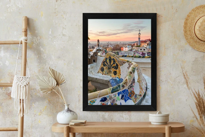 Plakat Wschód Słońca Widziany Z Park Guell W Barcelonie