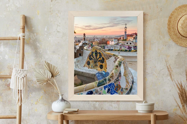 Plakat Wschód Słońca Widziany Z Park Guell W Barcelonie