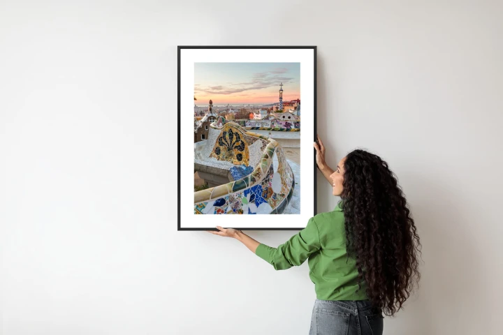 Plakat Wschód Słońca Widziany Z Park Guell W Barcelonie