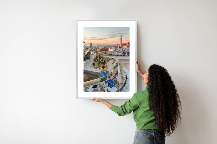 Plakat Wschód Słońca Widziany Z Park Guell W Barcelonie