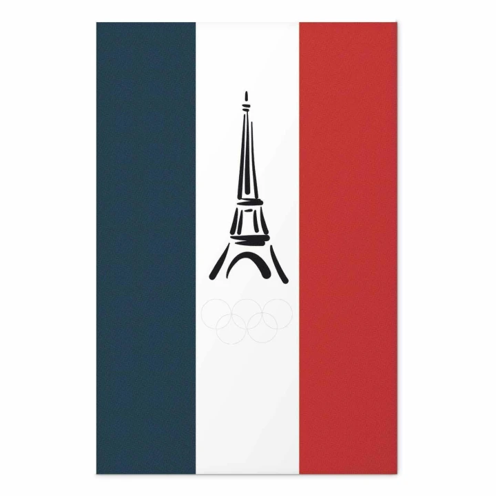 Plakat - Graficzna wieża Eiffla na tle flagi Francji