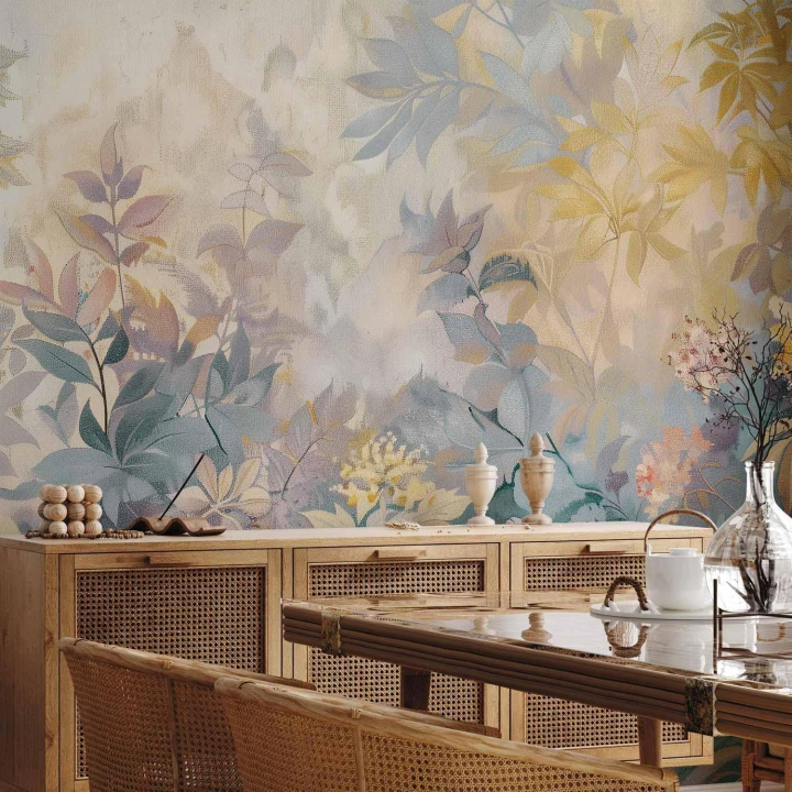 Fototapeta - Gobelinowy wzór z łąką i kwiatami kilim z wiosennym motywem