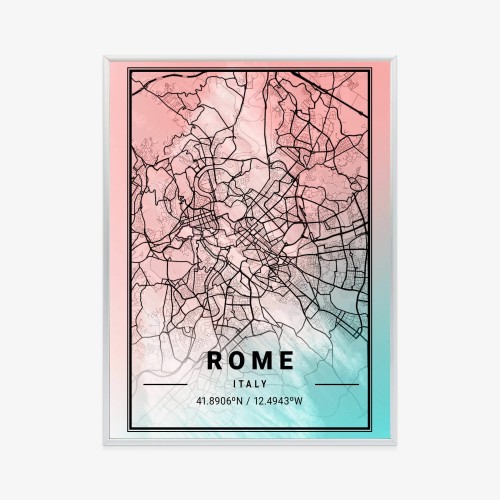 Plakat Mapa Rzymu Na Akwarelowym Tle