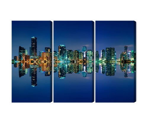 Obraz Wieloczęściowy Panorama Miami Nocą Horyzontalny Widok