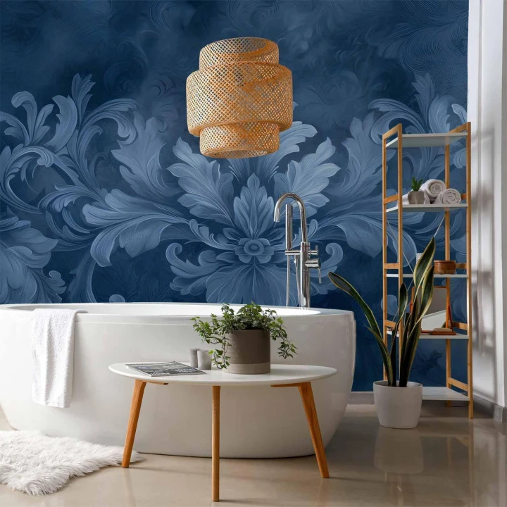 Fototapeta - Ornament w błękitnych i chłodnych kolorach ciemnoniebieska dekoracja