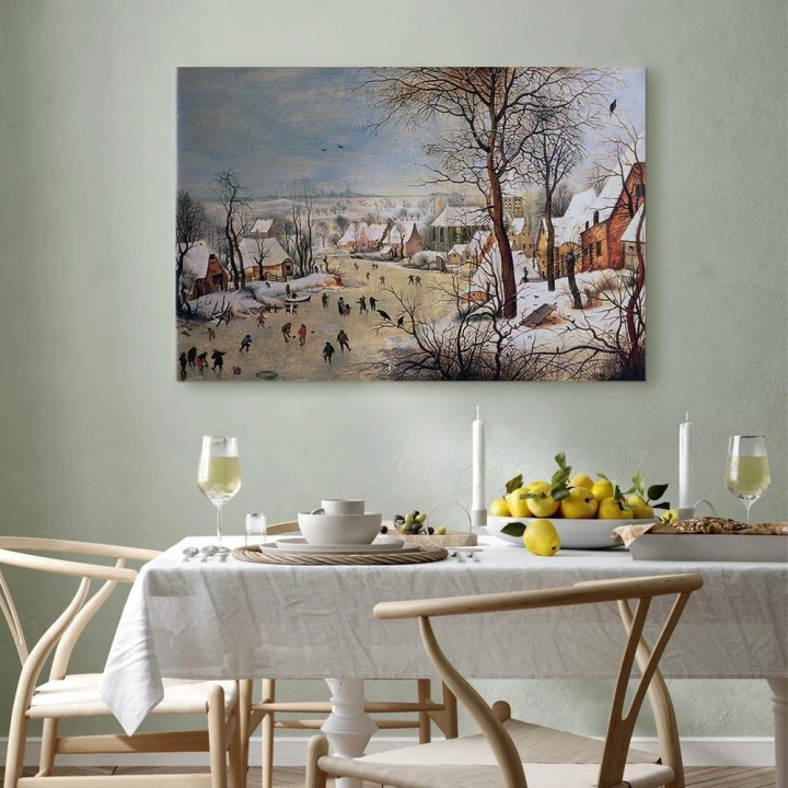 Obraz - Pieter Bruegel (starszy) – Zimowy pejzaż z łyżwiarzami i pułapką na ptaki