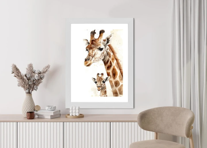 Plakat Mała Żyrafa Z Mamą