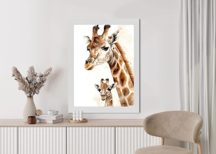 Plakat Mała Żyrafa Z Mamą