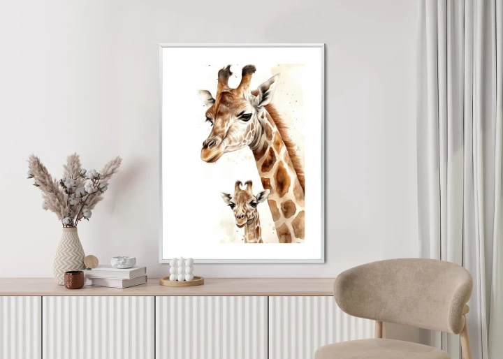 Plakat Mała Żyrafa Z Mamą