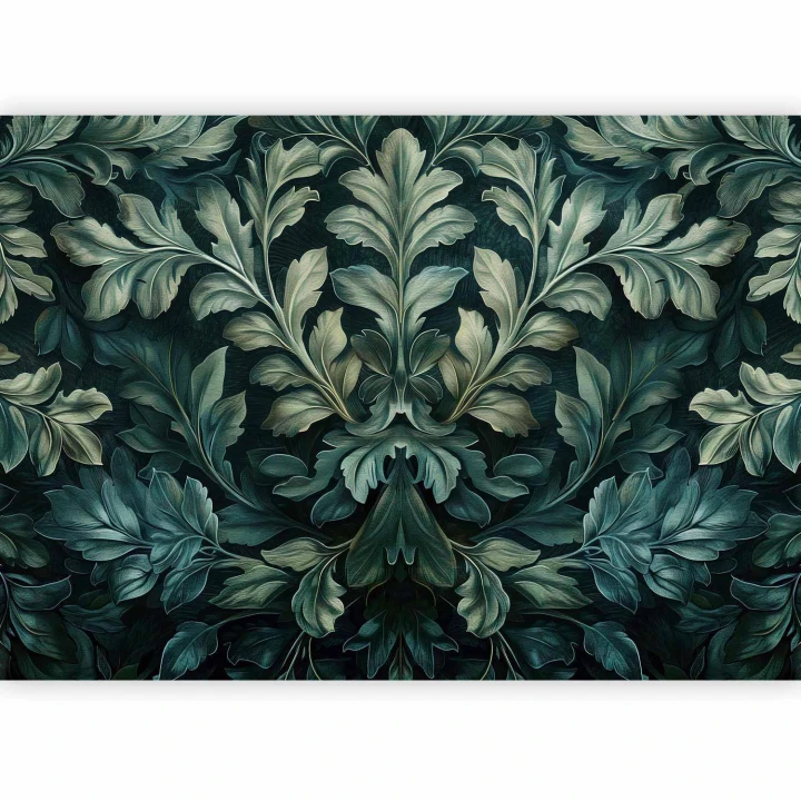 Fototapeta - Ciemnozielone wiktoriańskie liście: botaniczna rzeźbiona kompozycja
