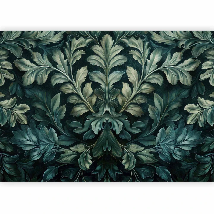Fototapeta - Ciemnozielone wiktoriańskie liście: botaniczna rzeźbiona kompozycja