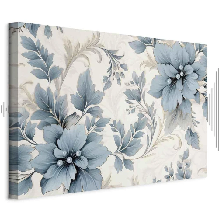 Obraz - Turkusowe kwiaty w retro klimacie florystyczne ornamenty