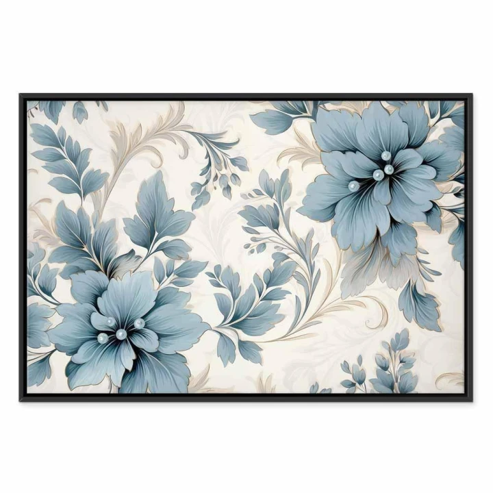 Obraz - Turkusowe kwiaty w retro klimacie florystyczne ornamenty
