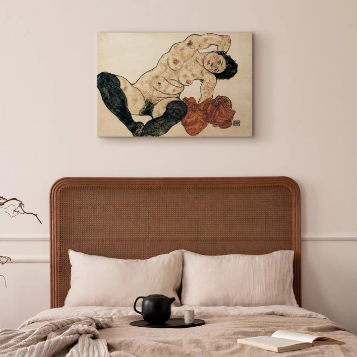 Obraz - Egon Schiele – Liegender Akt mit gelbem Handtuch