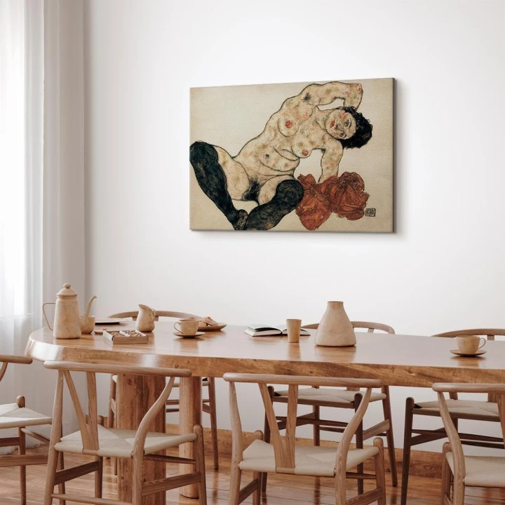 Obraz - Egon Schiele – Liegender Akt mit gelbem Handtuch
