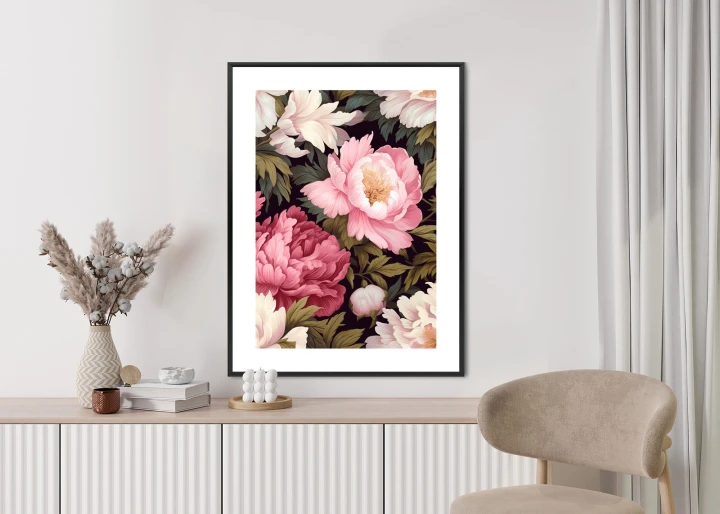 Plakat Romantyczne Piwonie Wśród Zielonych Liści
