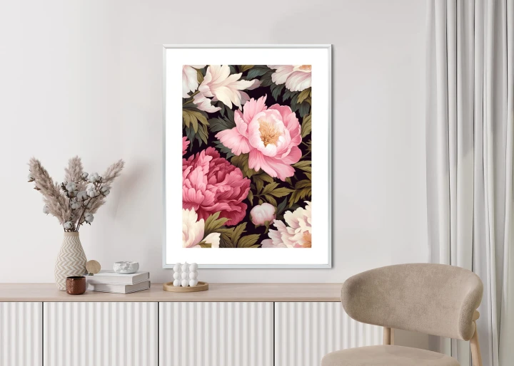 Plakat Romantyczne Piwonie Wśród Zielonych Liści