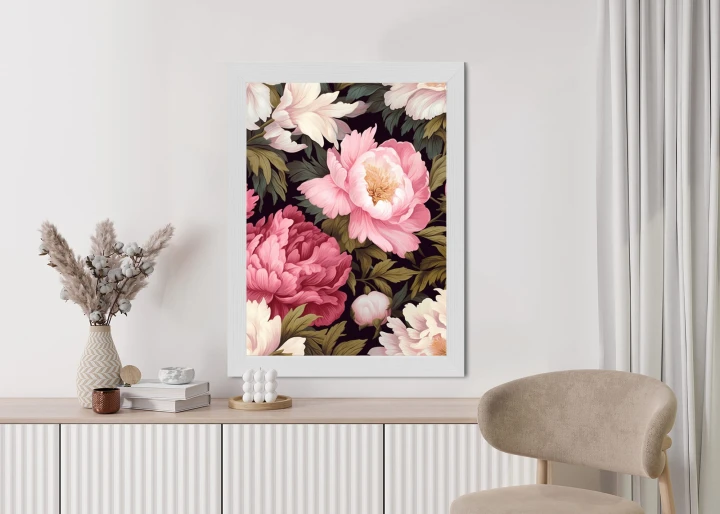 Plakat Romantyczne Piwonie Wśród Zielonych Liści