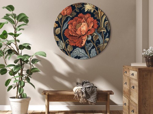 Obraz okrągły - Gobelinowe wielkie kwiaty: retro motyw florystyczny w stylu kilimu