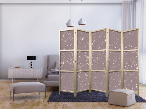 Parawan japoński - Nocne Niebo - artystyczne konstelacje i gwiazdy w pastelowych odcieniach