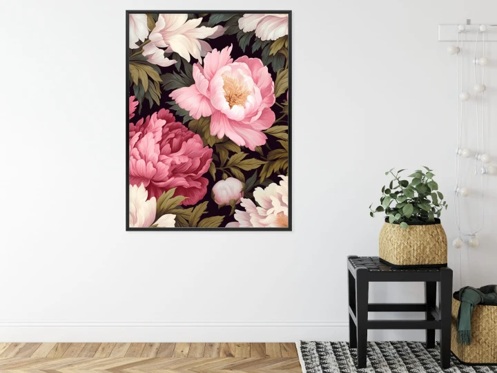 Plakat Romantyczne Piwonie Wśród Zielonych Liści