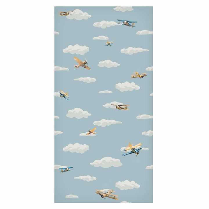 Tapeta - Ilustracja - żółto - niebieskie samoloty na tle błękitnego nieba