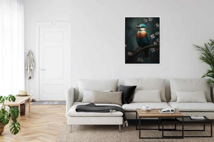 Plakat Kolorowy Niebieski Ptak Na Gałęzi