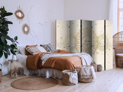 Parawan - Złote Słońce i Księżyc - artystyczna ilustracja w stylu retro