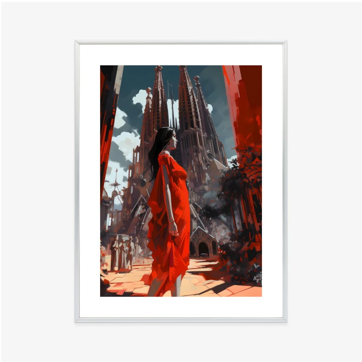 Plakat Kobieta W Czerwonej Sukience W Barcelonie