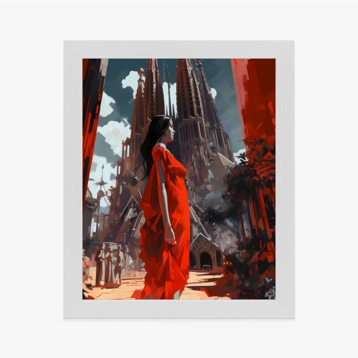 Plakat Kobieta W Czerwonej Sukience W Barcelonie