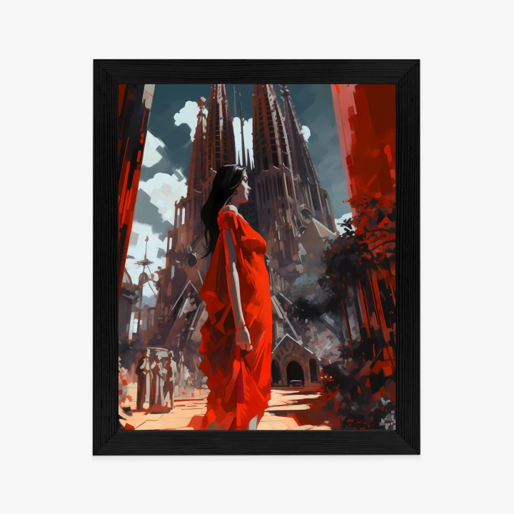 Plakat Kobieta W Czerwonej Sukience W Barcelonie