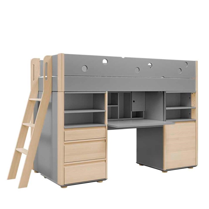 Meblościanka młodzieżowa Funflex z łóżkiem i biurkiem szara
