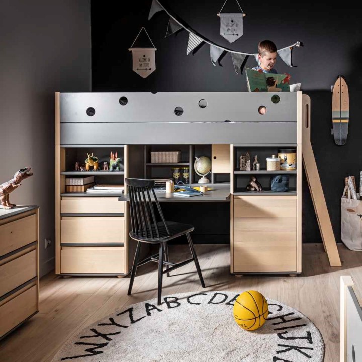 Meblościanka młodzieżowa Funflex szara w aranżacji pokoju młodzieżowego