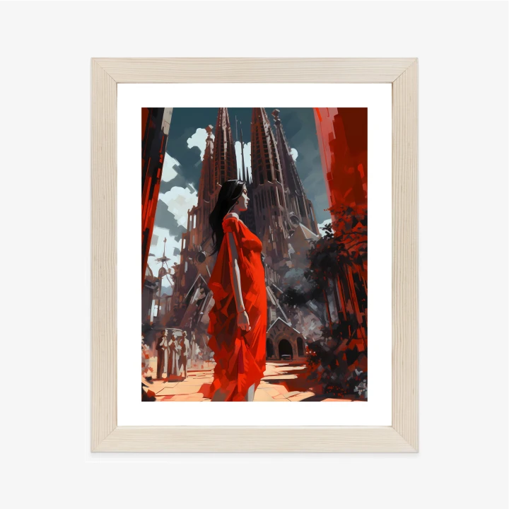 Plakat Kobieta W Czerwonej Sukience W Barcelonie